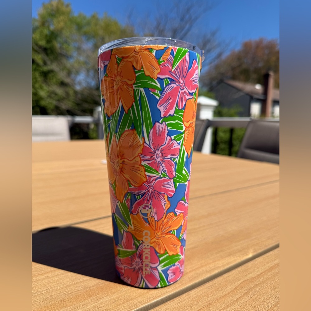 Corkcicle Floral-Pattern Insulated Tumbler in Blue, Pink, Orange, Green